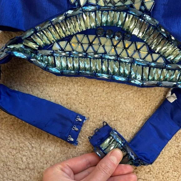 NWT Rachel Allan Beaded Two Piece Mermaid Prom Dress Sz 0 Royal Blue 7079 - Picture 5 of 13